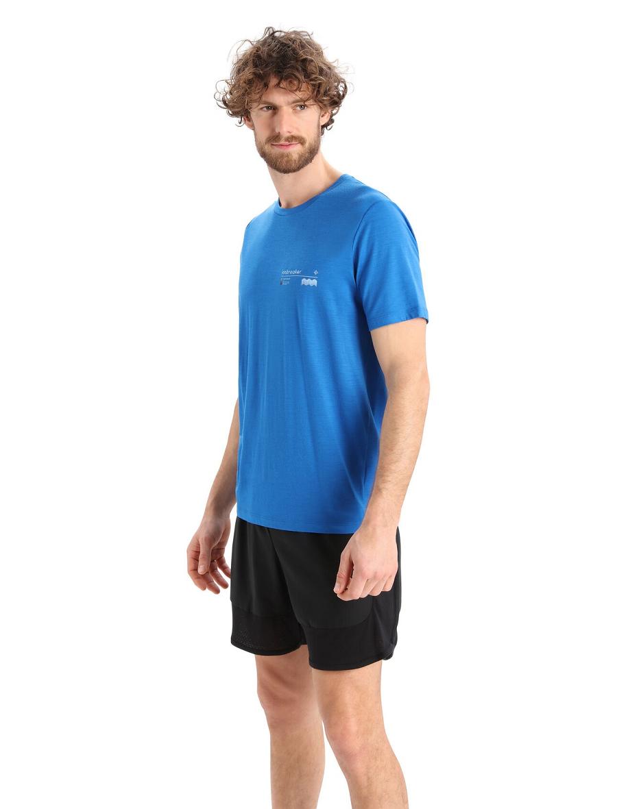 Icebreaker Merino Tech Lite II Rövid Sleeve Alpine Zone Férfi Póló Kék | HU 1177OKIR